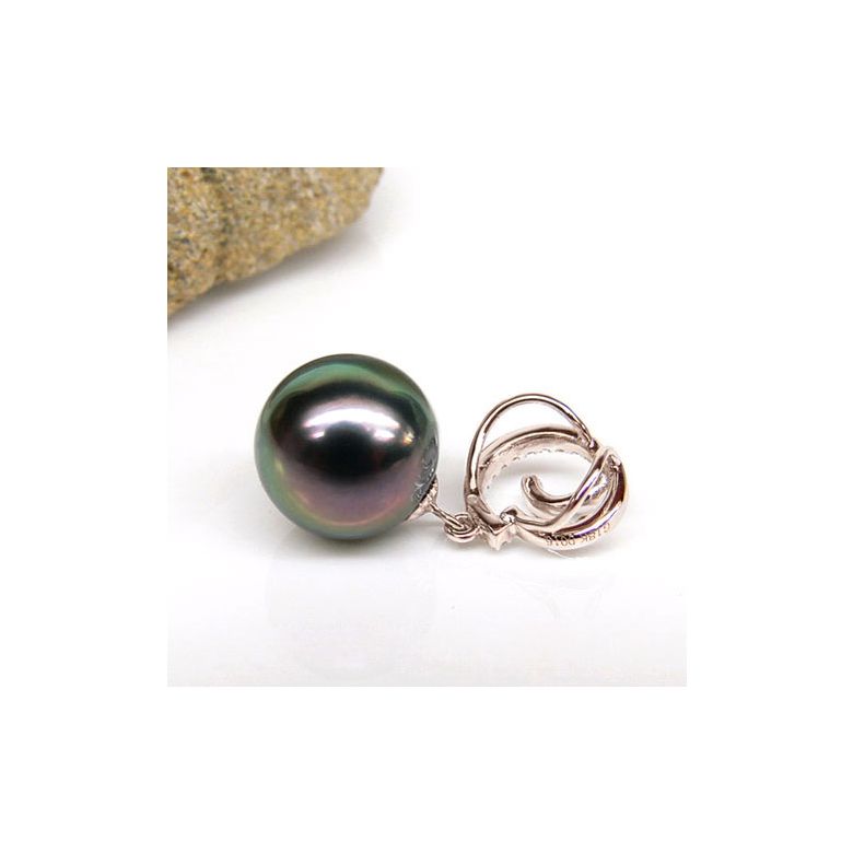 Pendentif joaillerie - Perle Tahiti paon aubergine - Or rose, diamants - 2