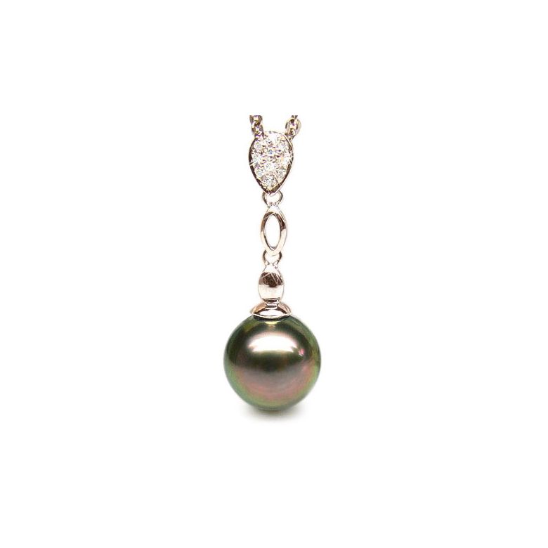 Pendentif Saria- Perle de Tahiti - Or rose, diamants - 1