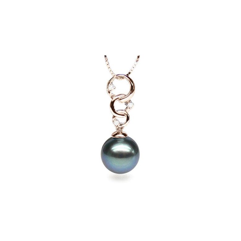 Pendentif Eubée I 3 anneaux Or rose, diamants, Perle Tahiti - 1