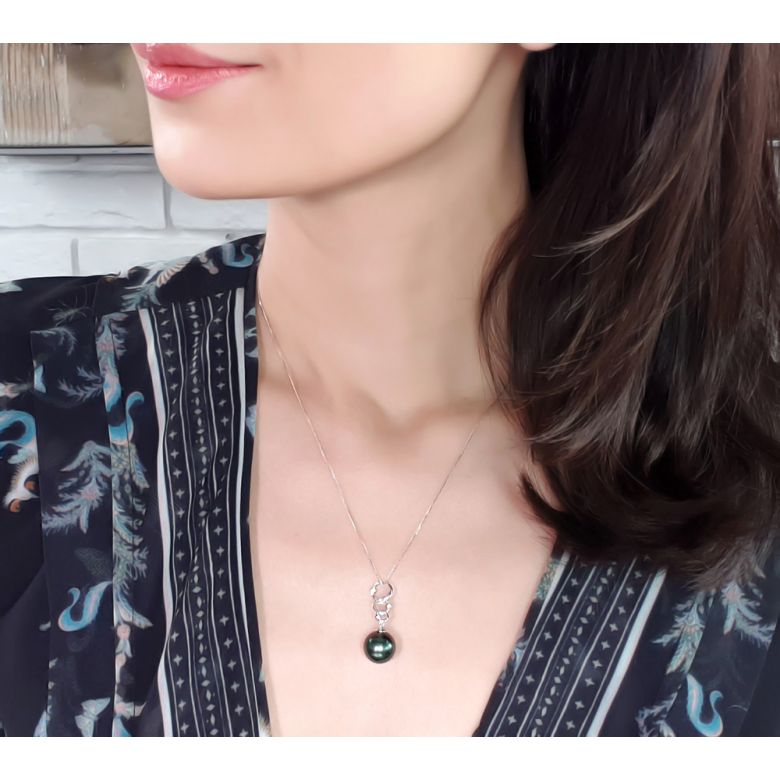 Pendentif Eubée I 3 anneaux Or rose, diamants, Perle Tahiti - 5