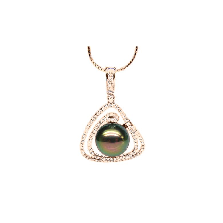 Pendentif trésor des océans - Perle de Tahiti - Or rose, diamants - 1