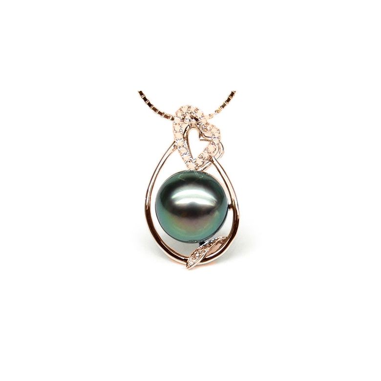 Pendentif accents romantiques - Perle de Tahiti, or rose, diamants - 1