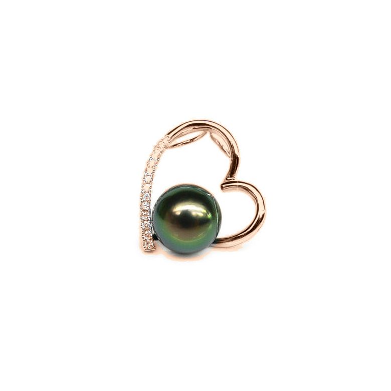 Pendentif coeur - Cadeau déclaration d'amour - Perle Tahiti, or rose - 1