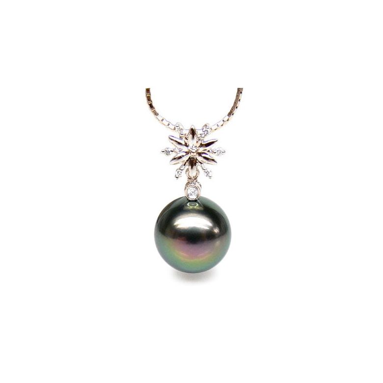 Pendentif or rose forme étoile - Perle de Tahiti 10/11mm - Diamants - 1