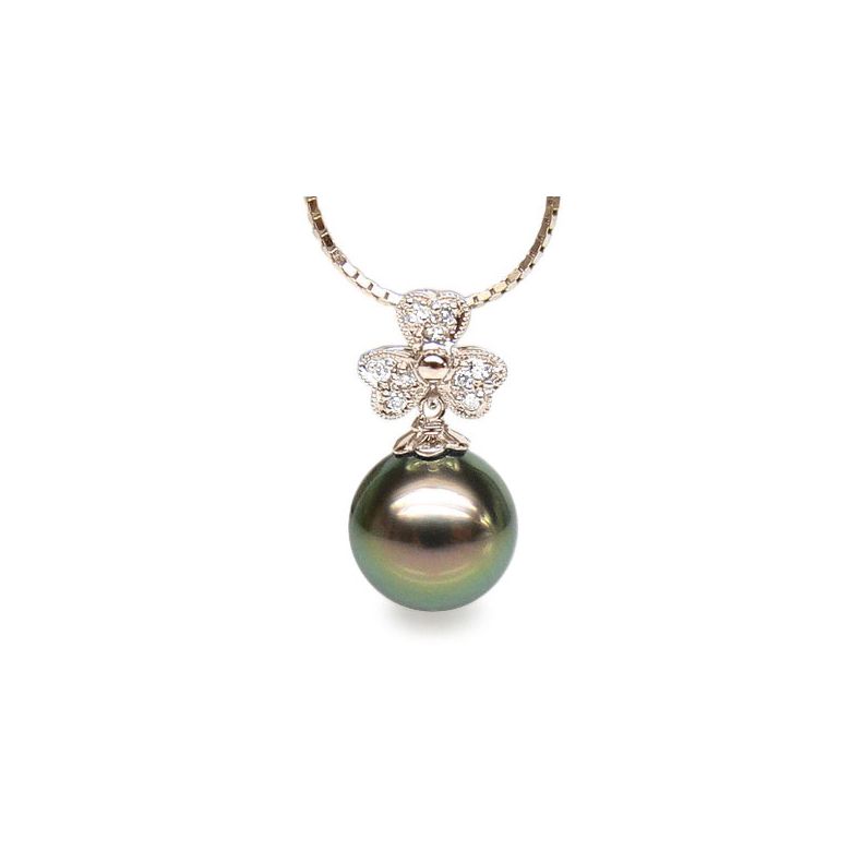 Pendentif fleur de bach - Perle de Tahiti - Or rose, diamants - 1