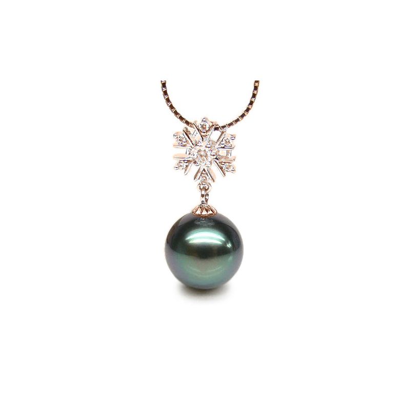 Pendentif flocon de neige - Perle de Tahiti bleue - Or rose, diamants - 1