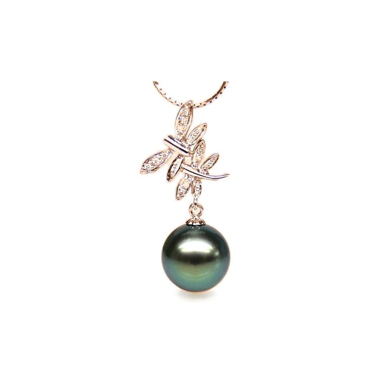 Pendentif libellules - Couple volant - Perle Tahiti, or rose, diamants - 1