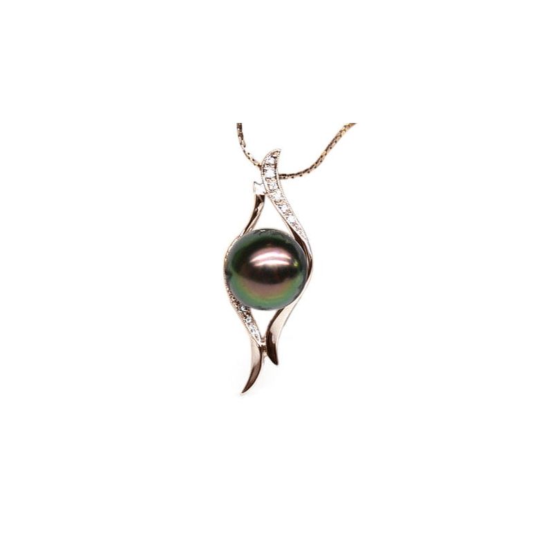Pendentif barrettes incurvées or rose - Perle de Tahiti, diamants - 1
