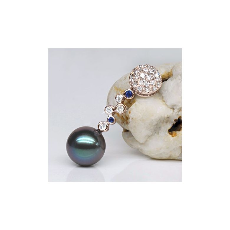 Pendentif boules - Perle de Tahiti - Or rose, diamants, saphirs bleus - 2