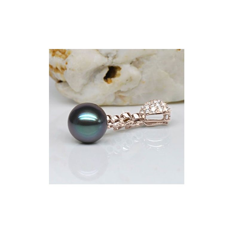 Pendentif boules - Perle de Tahiti - Or rose, diamants, saphirs bleus - 4