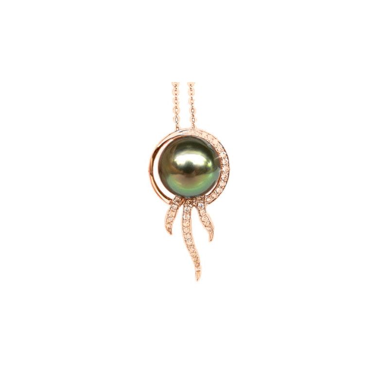 Pendentif océan - Perle de Tahiti - Or rose, diamants - 1