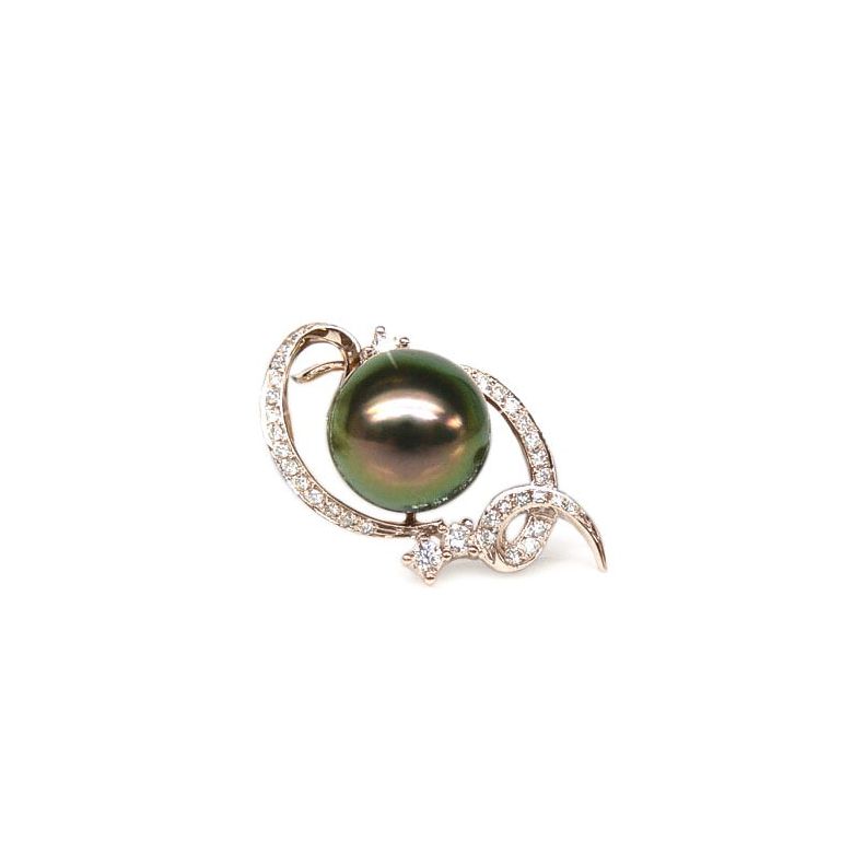 Pendentif Joaillerie Perle Tahiti. Or rose, Diamant - 1