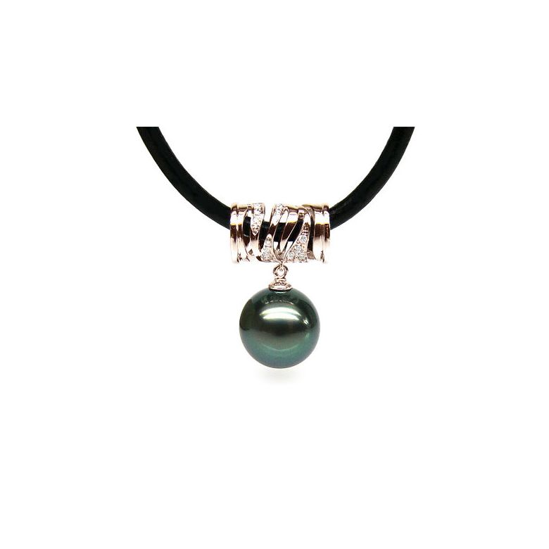Pendentif circulaire avec cordon - Perle de Tahiti - Or rose, diamants - 1