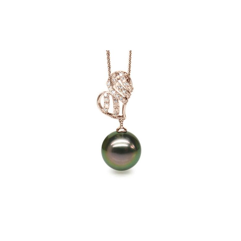 Pendentif stylisé - Coeur - Perle de Tahiti - Or rose, diamants - 1