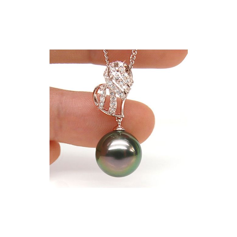 Pendentif stylisé - Coeur - Perle de Tahiti - Or rose, diamants - 2