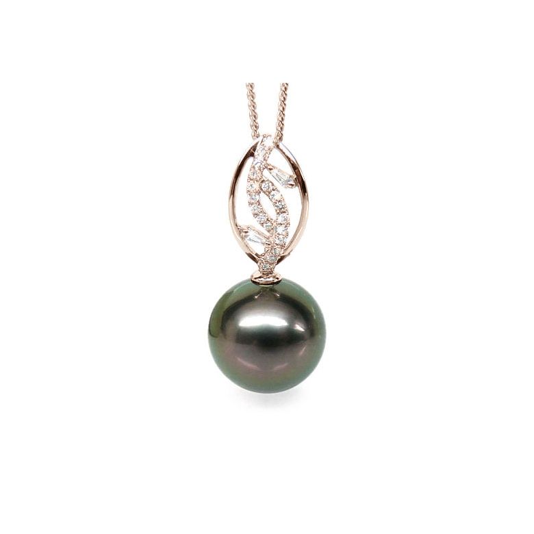 Pendentif deux feuilles - Perle de Tahiti - Or rose, diamants - 1