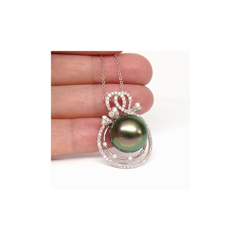 Pendentif 3 coeurs - Amour - Perle de Tahiti - Or rose, diamants - 4