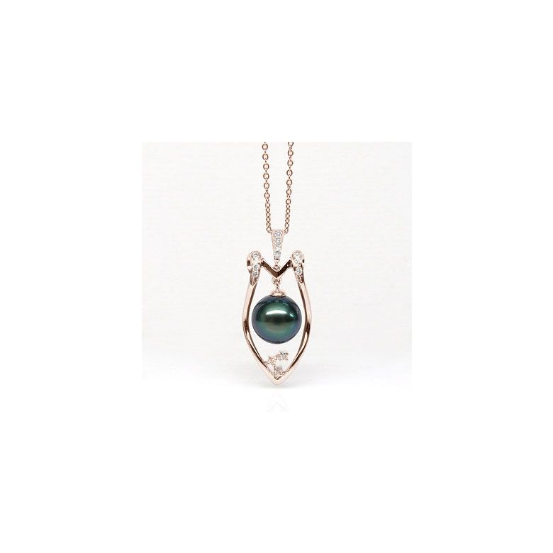 Pendentif protection - Bouclier - Perle de Tahiti - Or rose, diamants - 2