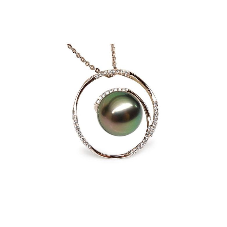 Pendentif cercle - La roue tourne - Perle de Tahiti - Or rose, diamants - 1