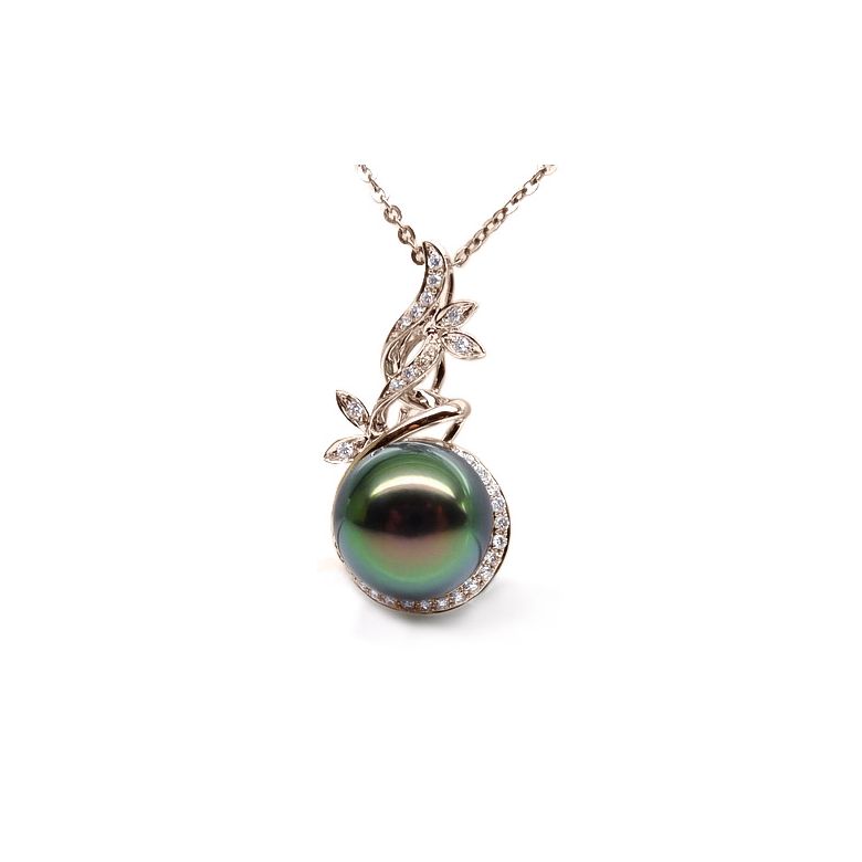 Pendentif Nature - Branche, feuillage - Perle de Tahiti - Or rose - 1