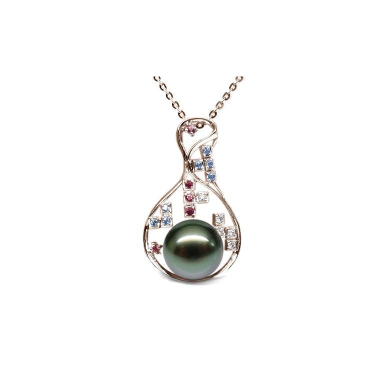 Pendentif constellation - Perle de Tahiti - Or rose, topaze, diamants - 1