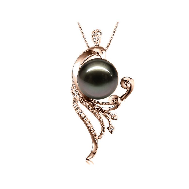 Pendentif phoenix - Perle de Tahiti noire - Or rose, diamants - 1