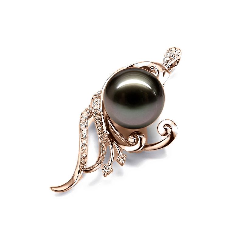 Pendentif phoenix - Perle de Tahiti noire - Or rose, diamants - 3