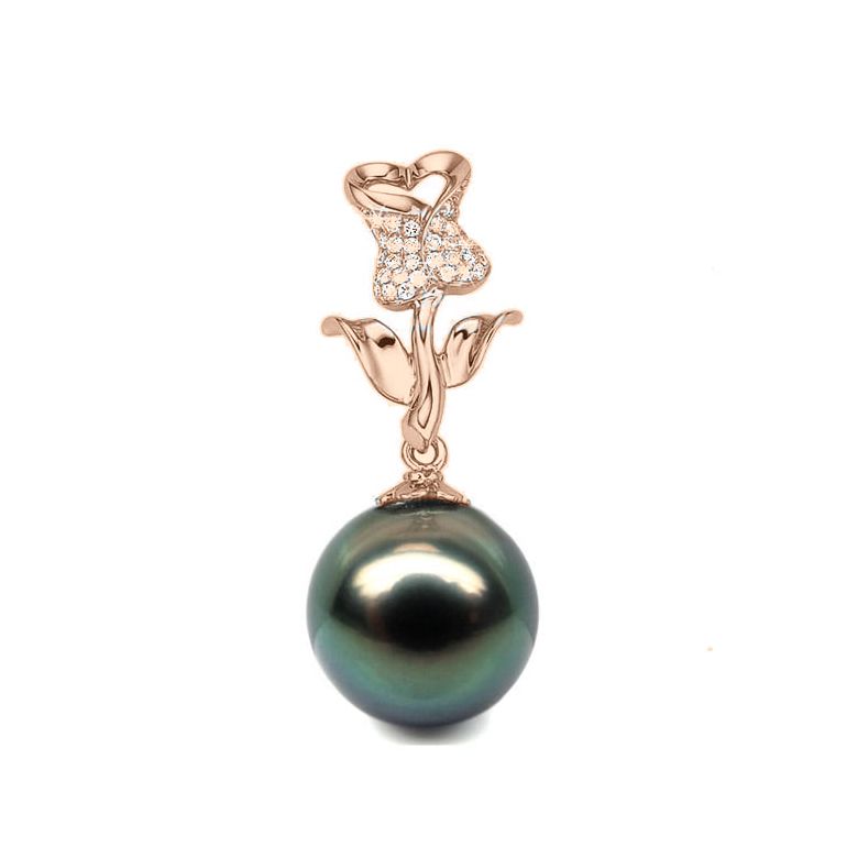 Pendentif la vie en rose. Perle de Tahiti, Or rose et Diamants I Gemperles - 1