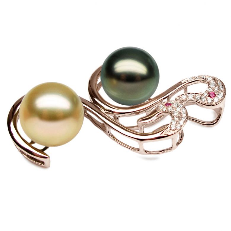 Pendentif Cygnes perles des mers du sud, Or rose - 2