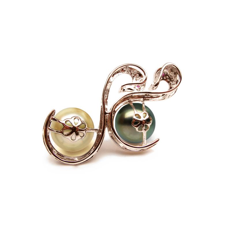 Pendentif Cygnes perles des mers du sud, Or rose - 3