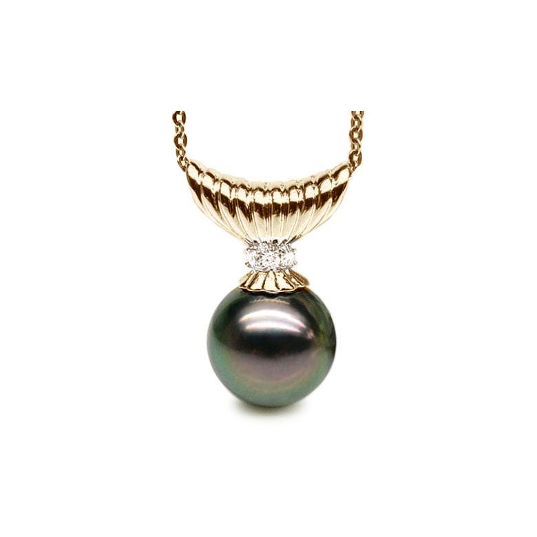 Pendentif Kimolos - Perle de Tahiti noire, paon - Or jaune, diamants - 1