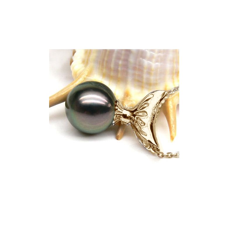 Pendentif Kimolos - Perle de Tahiti noire, paon - Or jaune, diamants - 2