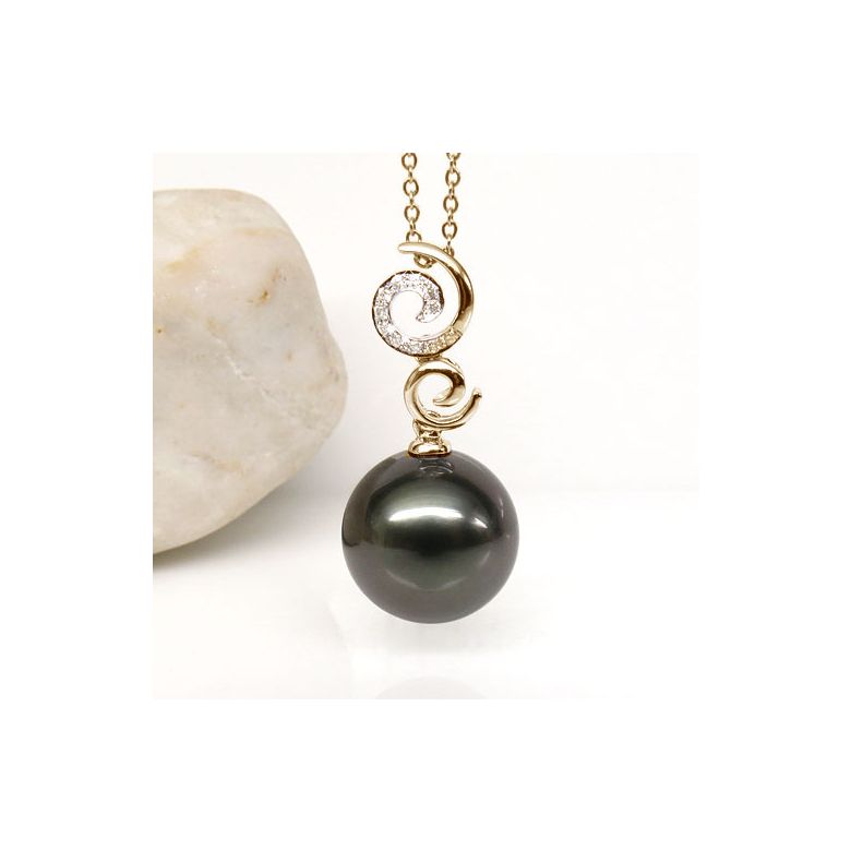 Pendentif perle de Tahiti - 12/13mm - AAA or jaune - 3