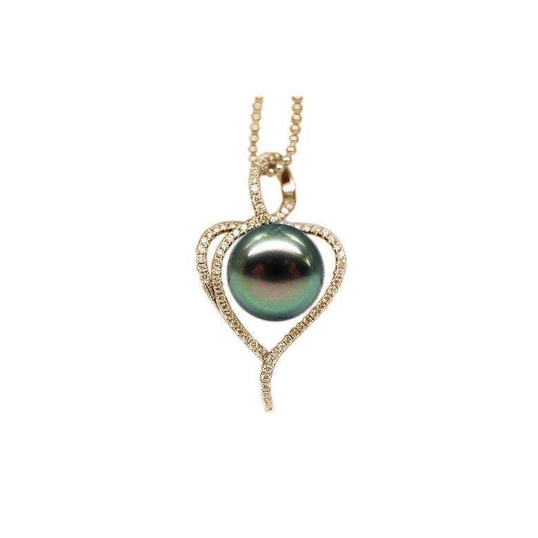 Pendentif coeur - Déclaration d'amour - Perle Tahiti - Or jaune, diamants - 1