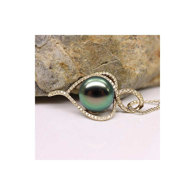 Pendentif coeur - Déclaration d'amour - Perle Tahiti - Or jaune, diamants - 2