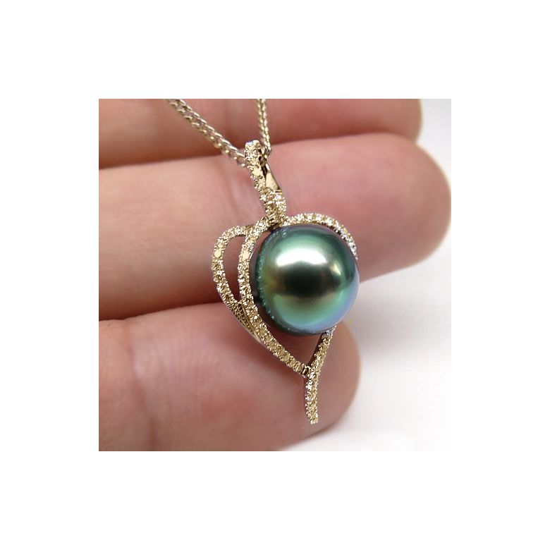 Pendentif coeur - Déclaration d'amour - Perle Tahiti - Or jaune, diamants - 3