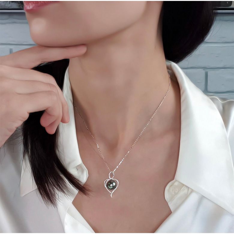 Pendentif coeur - Déclaration d'amour - Perle Tahiti - Or jaune, diamants - 4