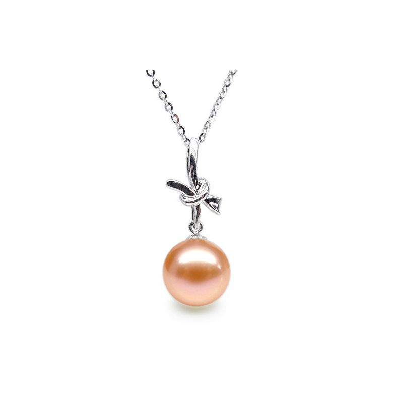 Pendentif noeud or blanc 18cts monté d'une perle d'eau douce blanche - 7