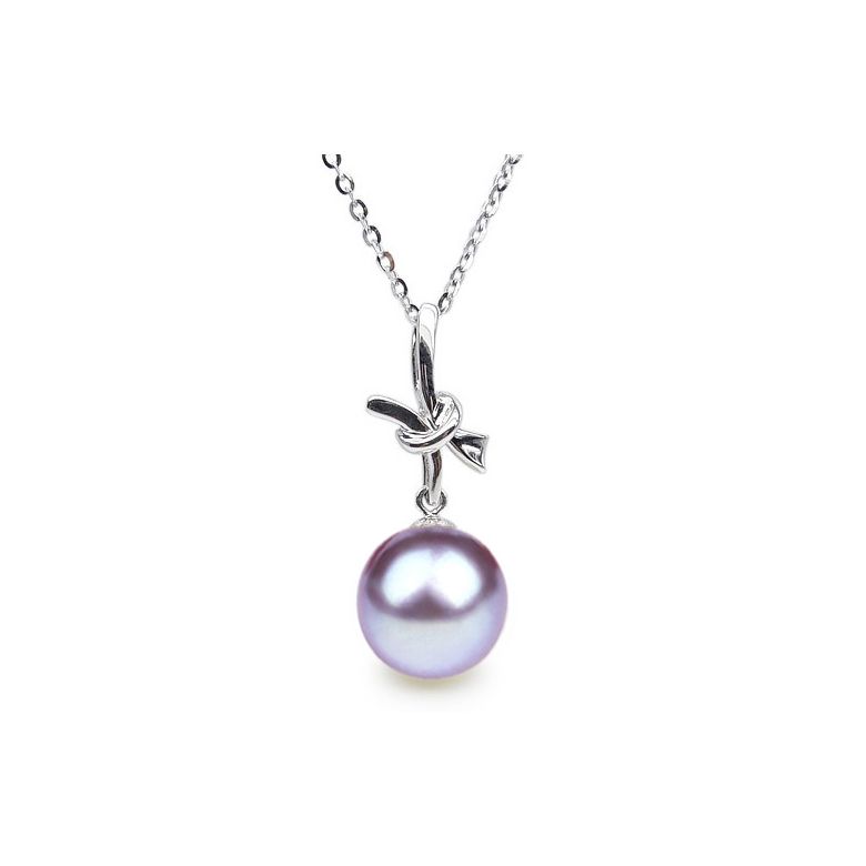 Pendentif noeud or blanc 18cts monté d'une perle d'eau douce blanche - 9