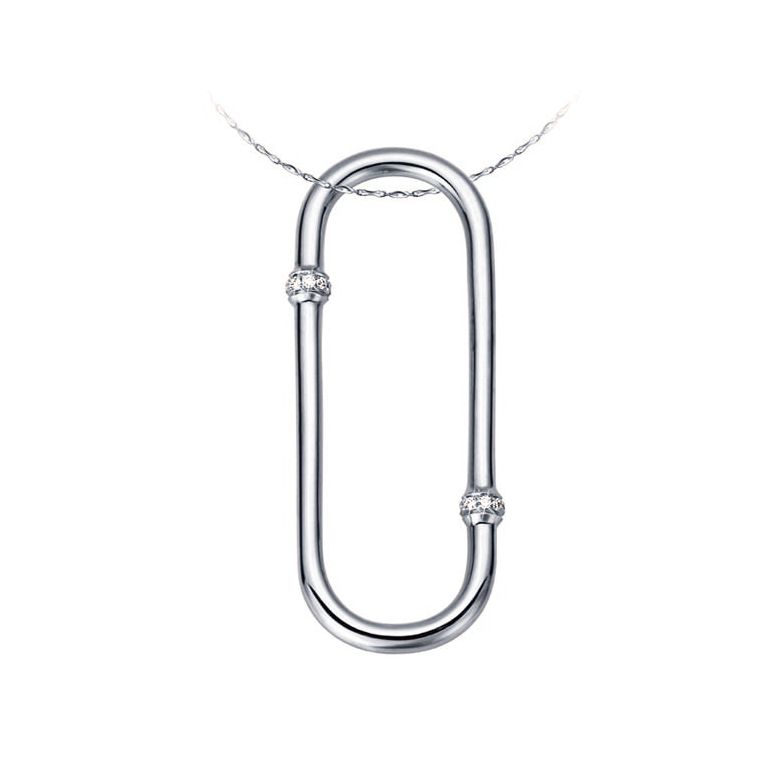 Pendentif bambou or blanc - Canne cloisonnée noeuds en diamants - 1