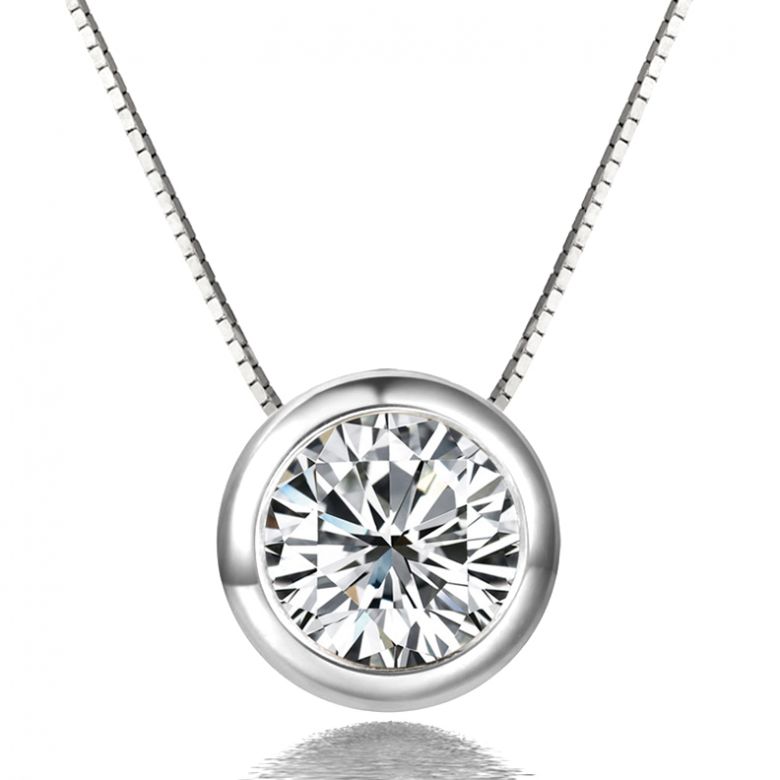 Collier pendentif - Diamant solitaire or blanc  - 1
