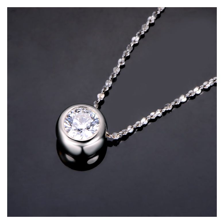 Collier pendentif - Diamant solitaire or blanc  - 3
