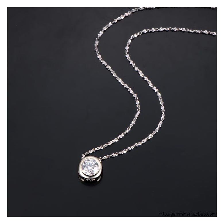 Collier pendentif - Diamant solitaire or blanc  - 4