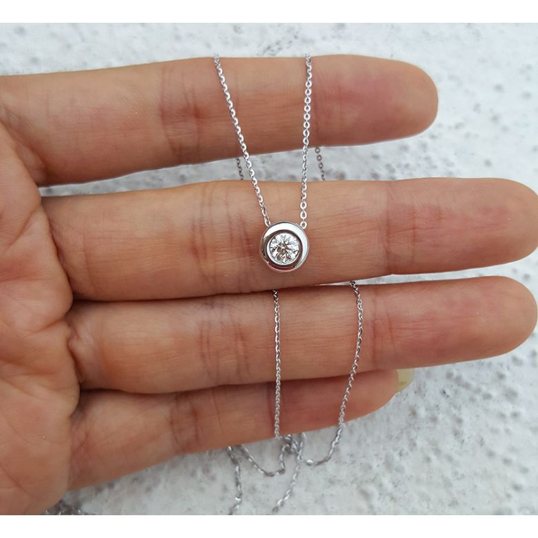 Collier pendentif - Diamant solitaire or blanc  - 2