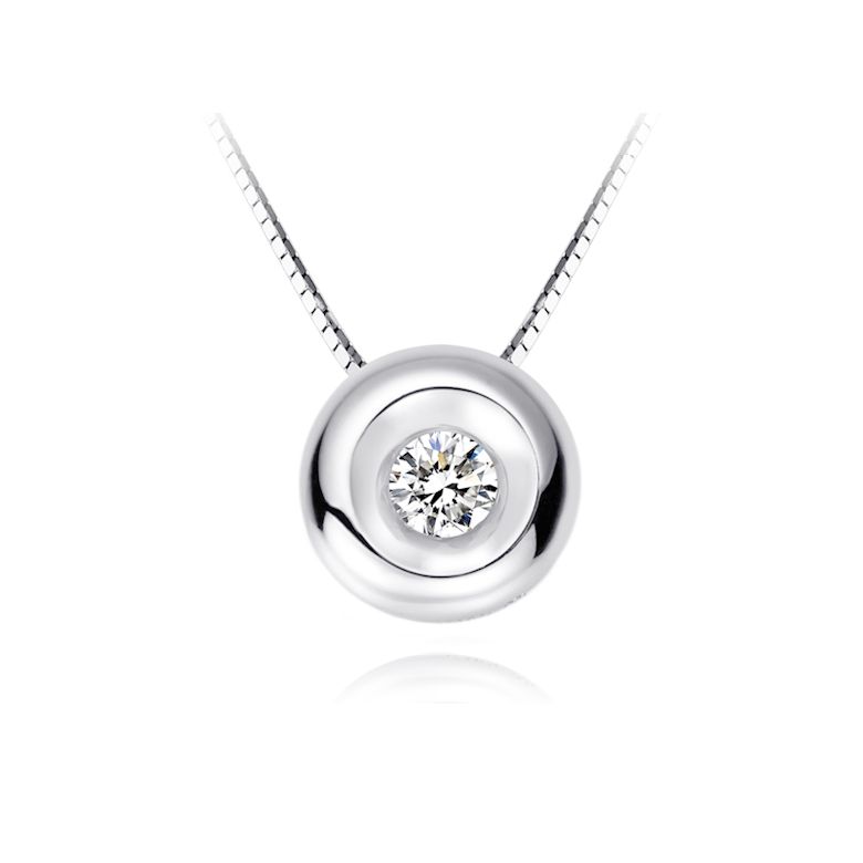 Pendentif solitaire or blanc - Diamant serti clos 0.10ct - 1