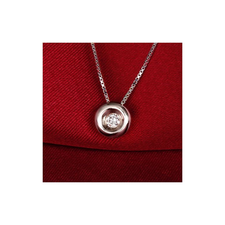 Pendentif solitaire or blanc - Diamant serti clos 0.10ct - 2