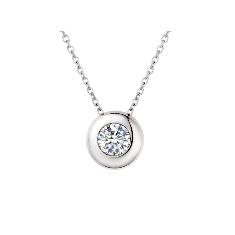 Pendentif solitaire or blanc - Solitaire collier diamant clos personnalisable - 1