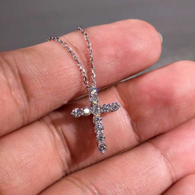 Pendentif religieux forme croix Or blanc - 6