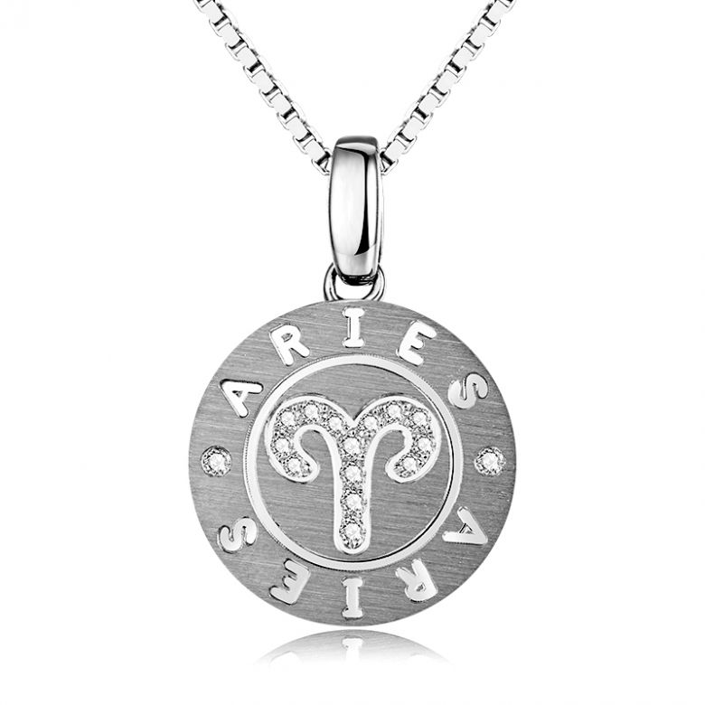 ♈Pendentif Aries Or blanc. Signe du bélier. Zodiaque - 1
