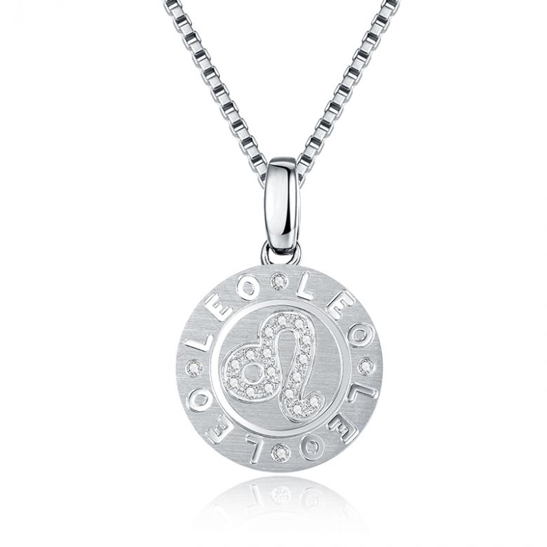 Pendentif Leo Or blanc. Signe du Lion. Zodiaque - 1